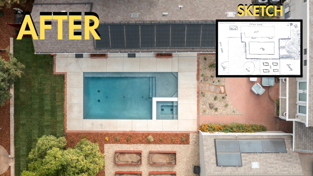 Before and after pool house ideas: empty Land Park Sacramento backyard transformed into modern 781 sq ft pool house ADU